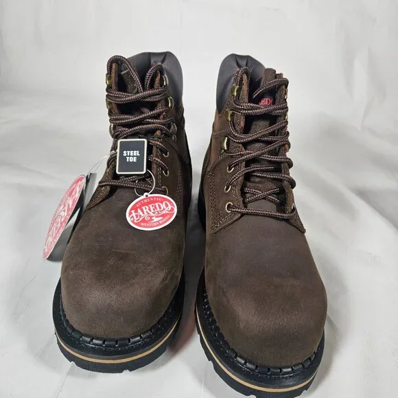 Laredo Brown Ruf Rider Steel Toe Lace Up Boots Men's Size 8.5 66344